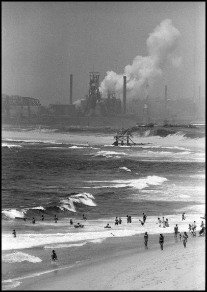 Wollongong Beach and Port Kembla steel mill c.1966